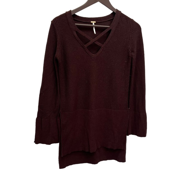 Free People Criss-Cross Tunic Sweater in Brown Wine Size Small - Picture 5 of 15